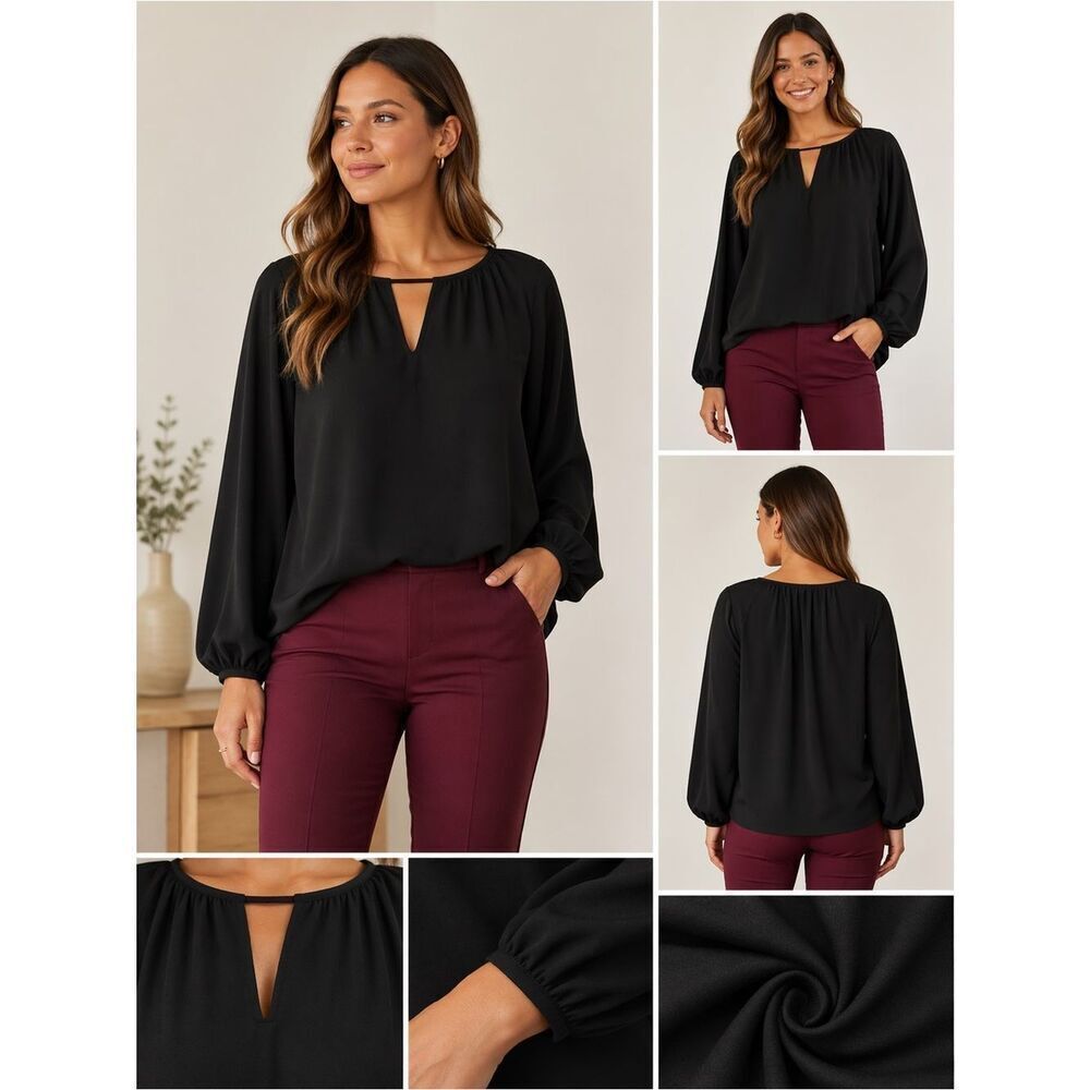 Anthropologie Pleione Black Keyhole Blouse